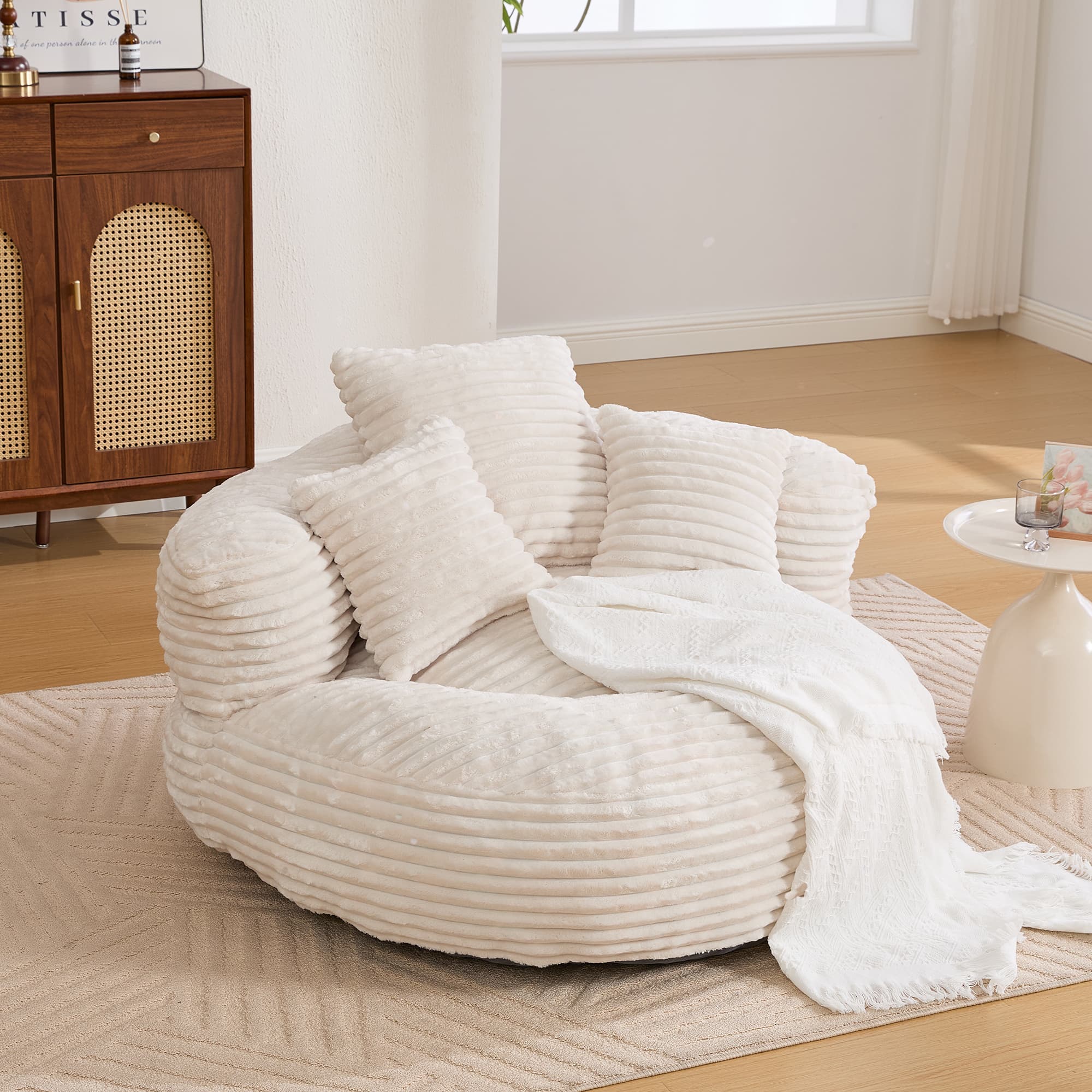 Bean Bag Chairs, Bean Bag Sofa For Adults, Kids,Oversized Corduroy Bean Bag Chair With 3 Pillows & Armrest,Beanbag Chair & Lazy Sofa With Foam Filler For Bedroom Living Room Dorm 4