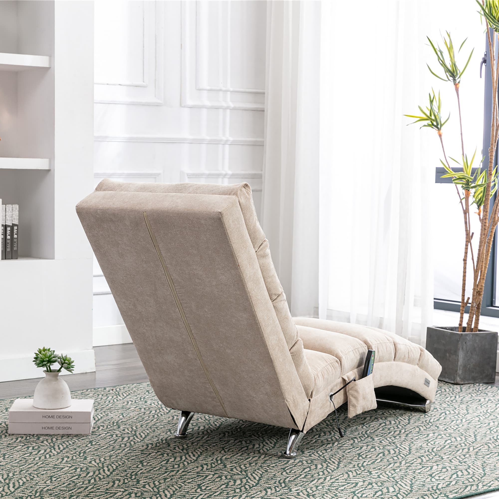 COOLMORE Luxury Upholstered Chaise Lounge Chair With Vibration For Relaxation, Modern Fixed Back Fabric Leisure Recliner Sofa For Living Room Bedroom 4