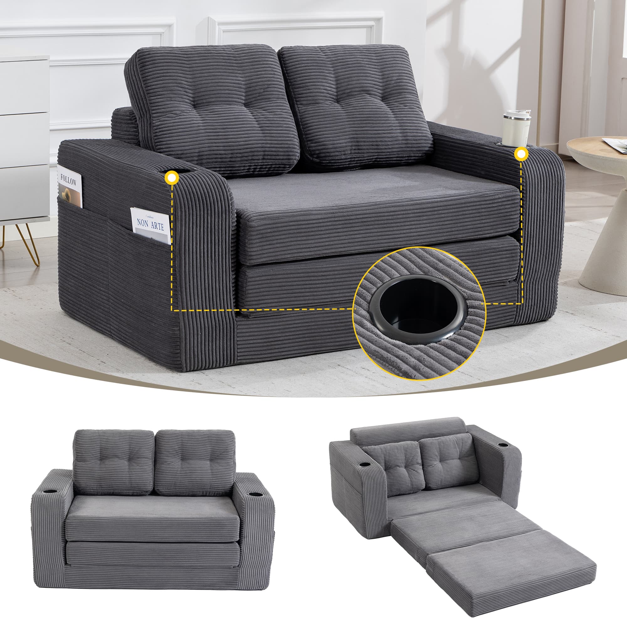 Convertible Sofa Bed,Expandable Double Sofa Bed, 2 In 1 Convertible Sofa Bed, Fold Out Floor Couch With Pillows For Living Room Bedroom Lounge 5