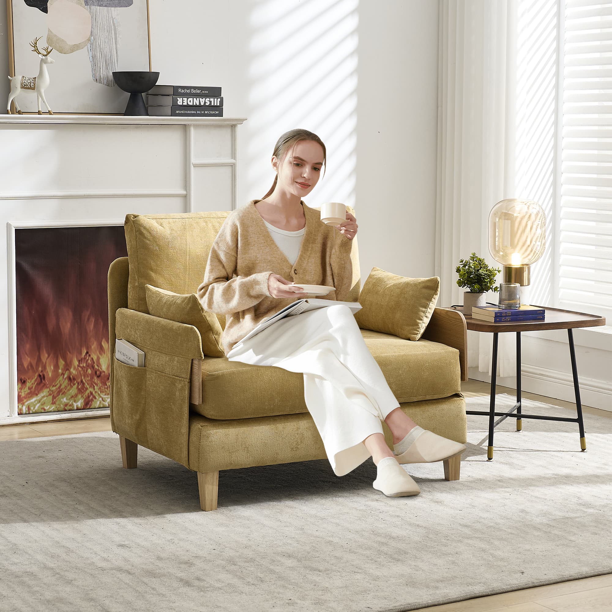 Foldable Sofa Bed Recliner, 3-in-1 Convertible Sleeper, Mid-century Modern Decor, Suitable For Small Spaces, With Three Pillows, Can Be Placed In The Bedroom Study Room Guest 4