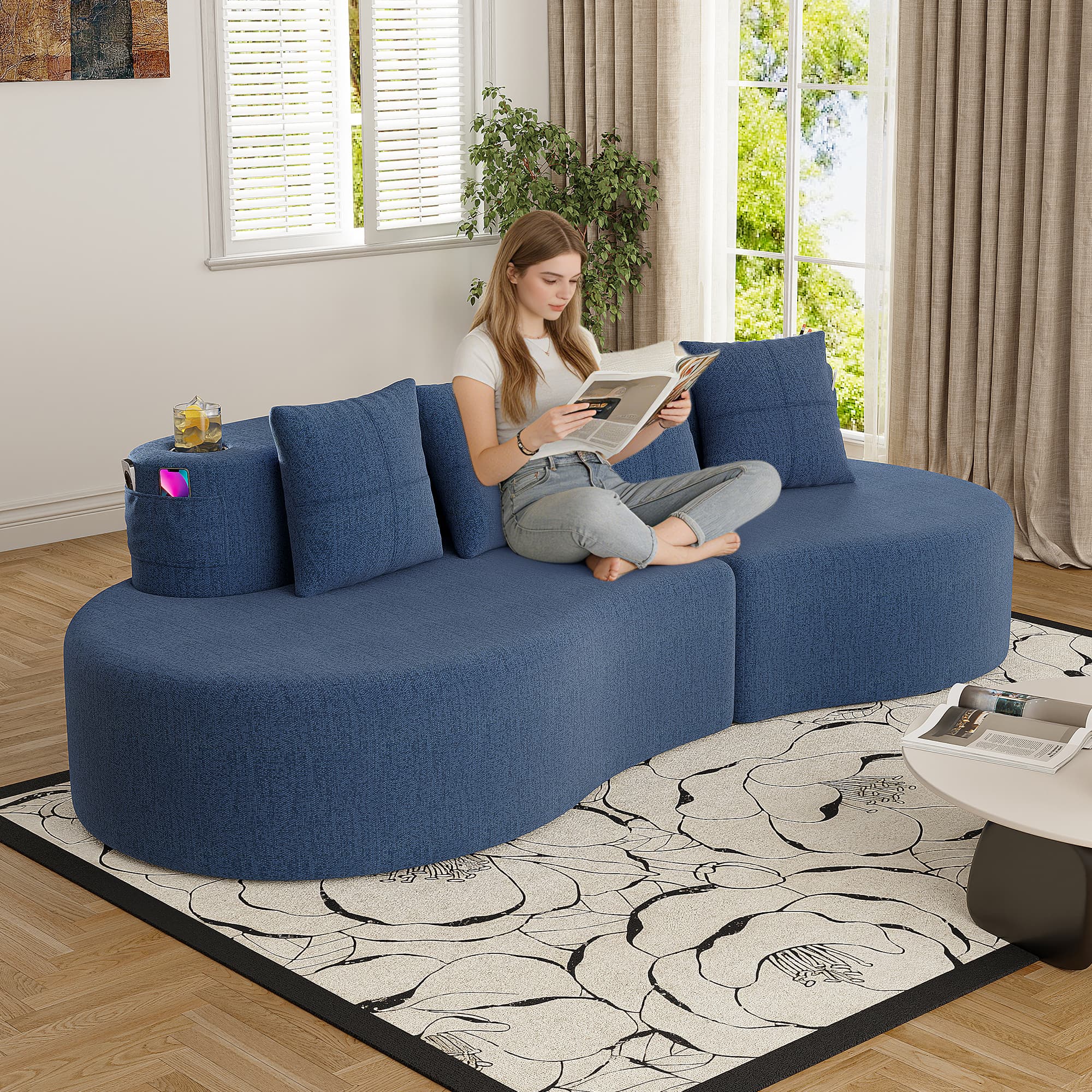 Modern Curved Sectional 3 Seat Minimalist Elegant Half Moon Sofa Compressed Modular Sectional Sofa For Living Room, Office, Apartment 3