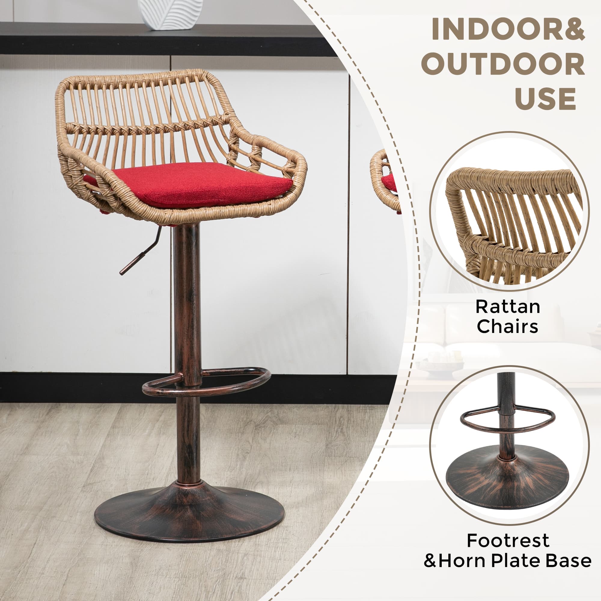 Modern Swivel Bar Stools Set Of 2 Adjustable Counter Height Chairs With Footrest For Kitchen, Dining Room Red 2