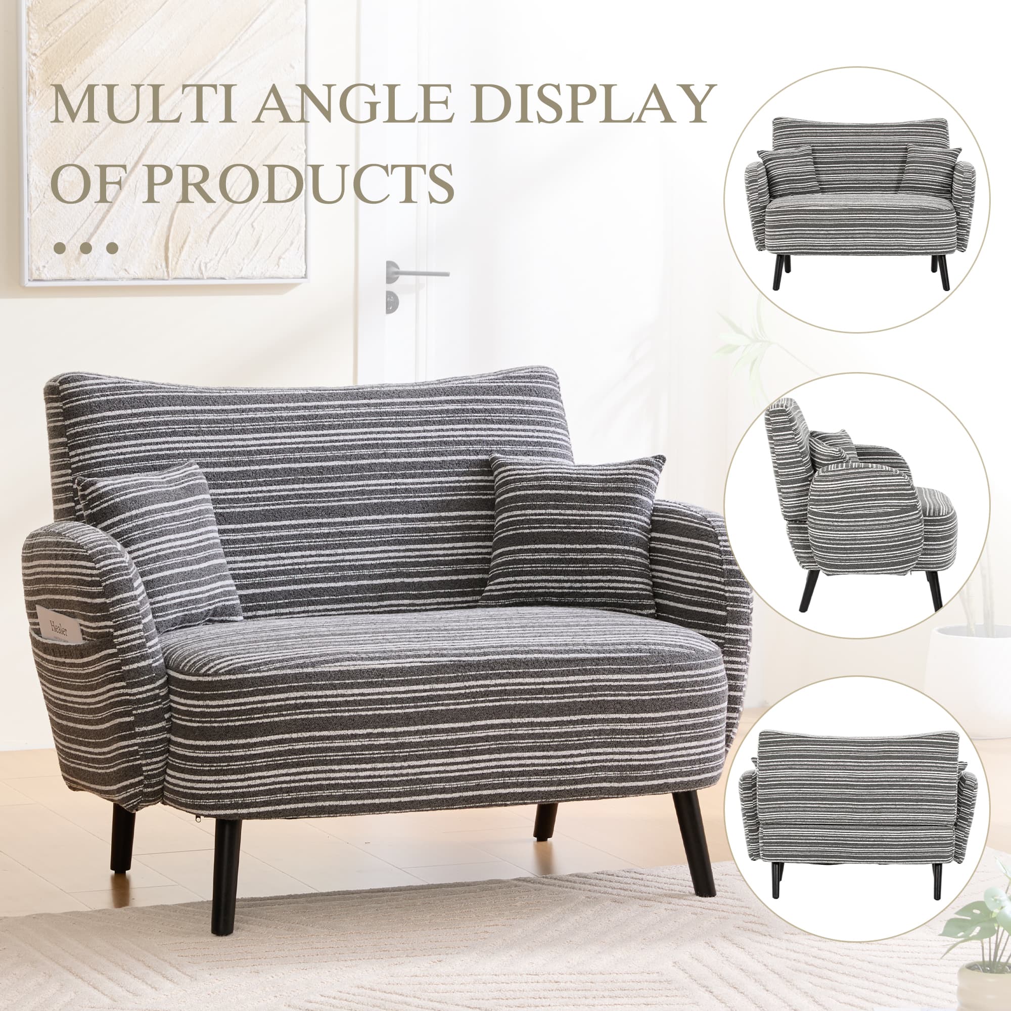 Modern Style Two-seater Sofa With Ultra-comfortable Armrests, Armrest Pillows, And Storage Pockets, Deep-seated Two-seater Sofa, Comfortable Modern Sofa For Bedroom, Small Spaces, Apartments, And Offi 4