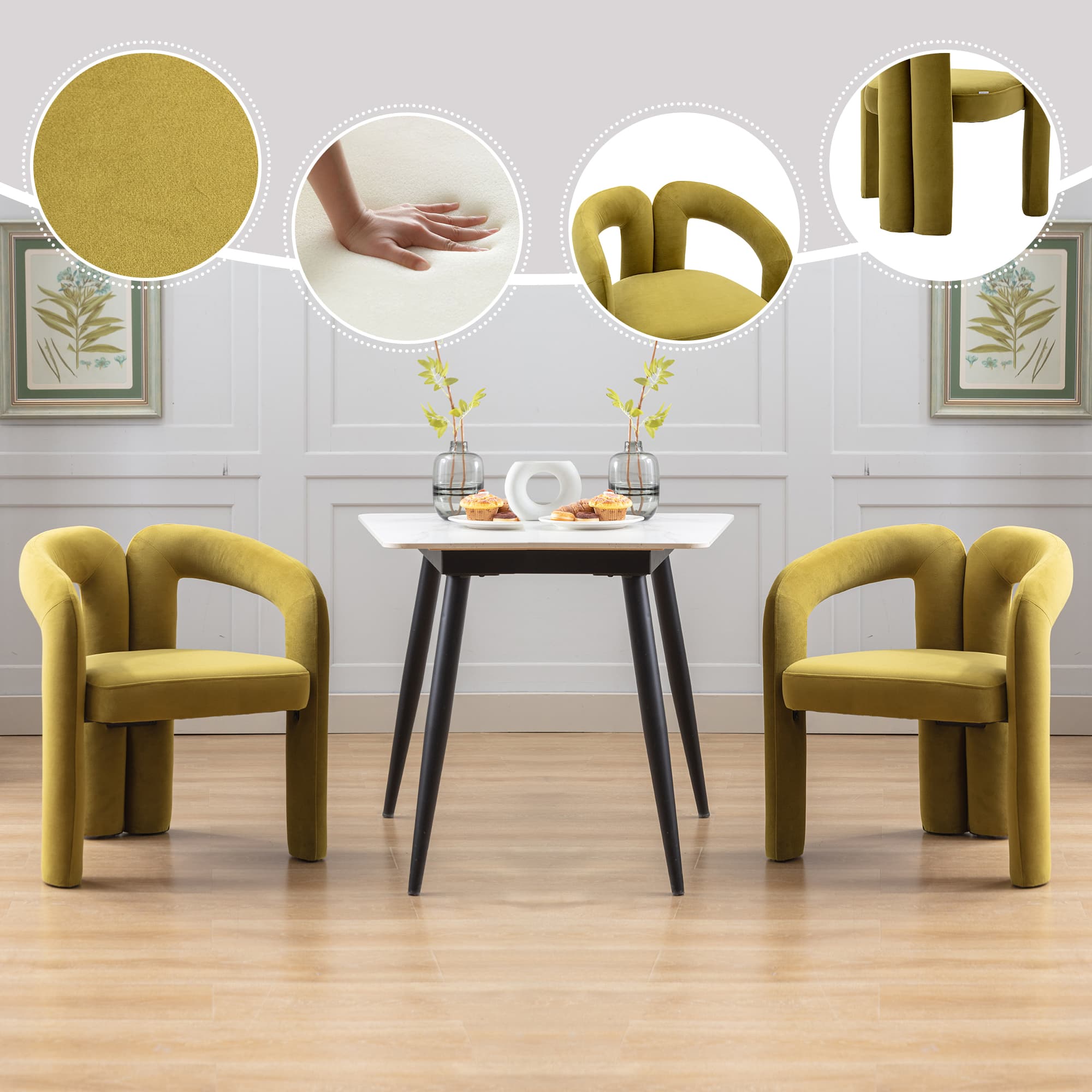 Contemporary Designed Velvet Fabric Upholstered Accent Dining Chair Barrel Side Chairs Kitchen Armchair For Living Room Set Of 2 Olive Velvet 4