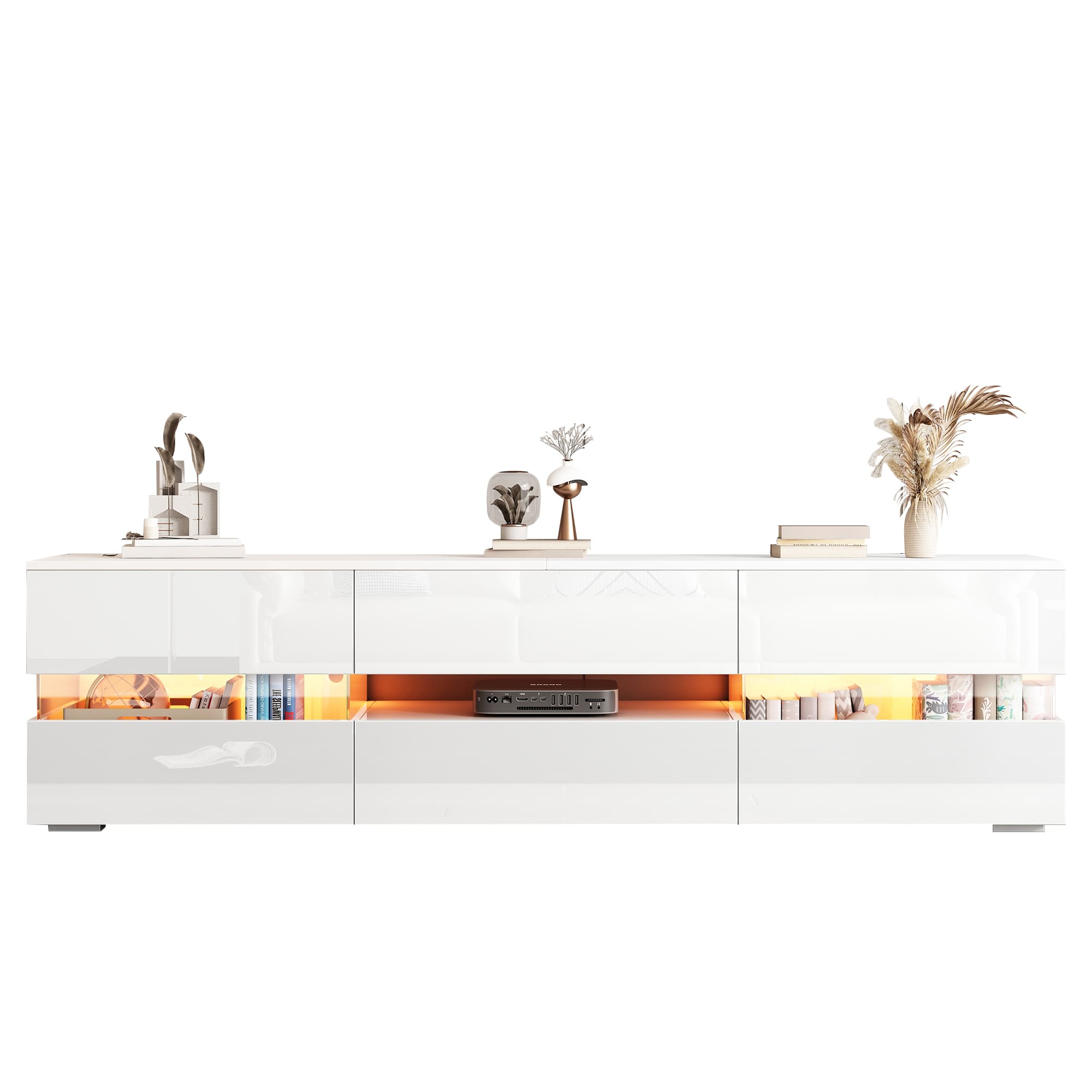 LED TV Stand Cabinet, High Gloss TV Stand Unit With LED Lights 160CM, TV Boards, TV Cabinet, Entertainment Center, TV Console Table,Media Console 5