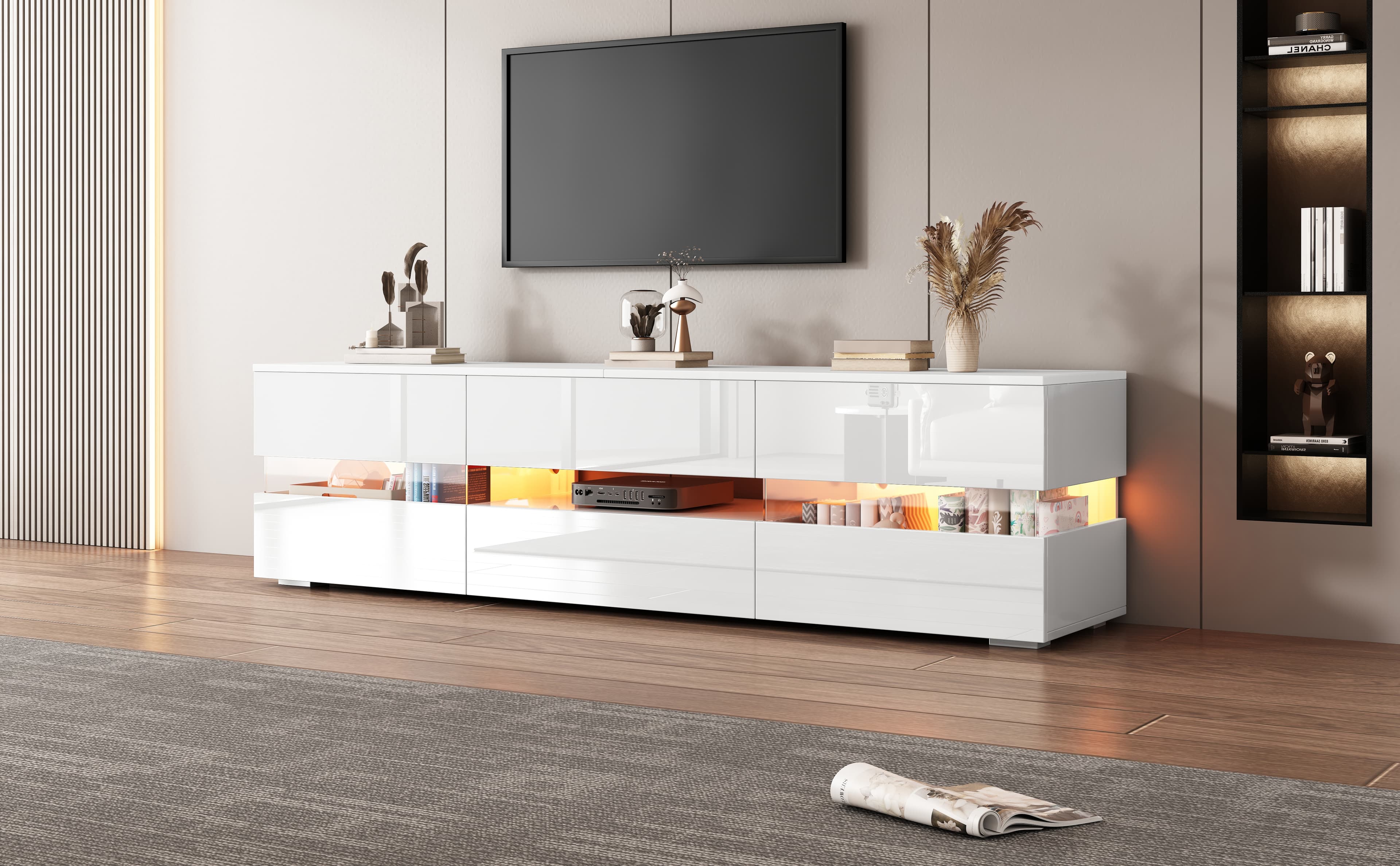LED TV Stand Cabinet, High Gloss TV Stand Unit With LED Lights 160CM, TV Boards, TV Cabinet, Entertainment Center, TV Console Table,Media Console 4