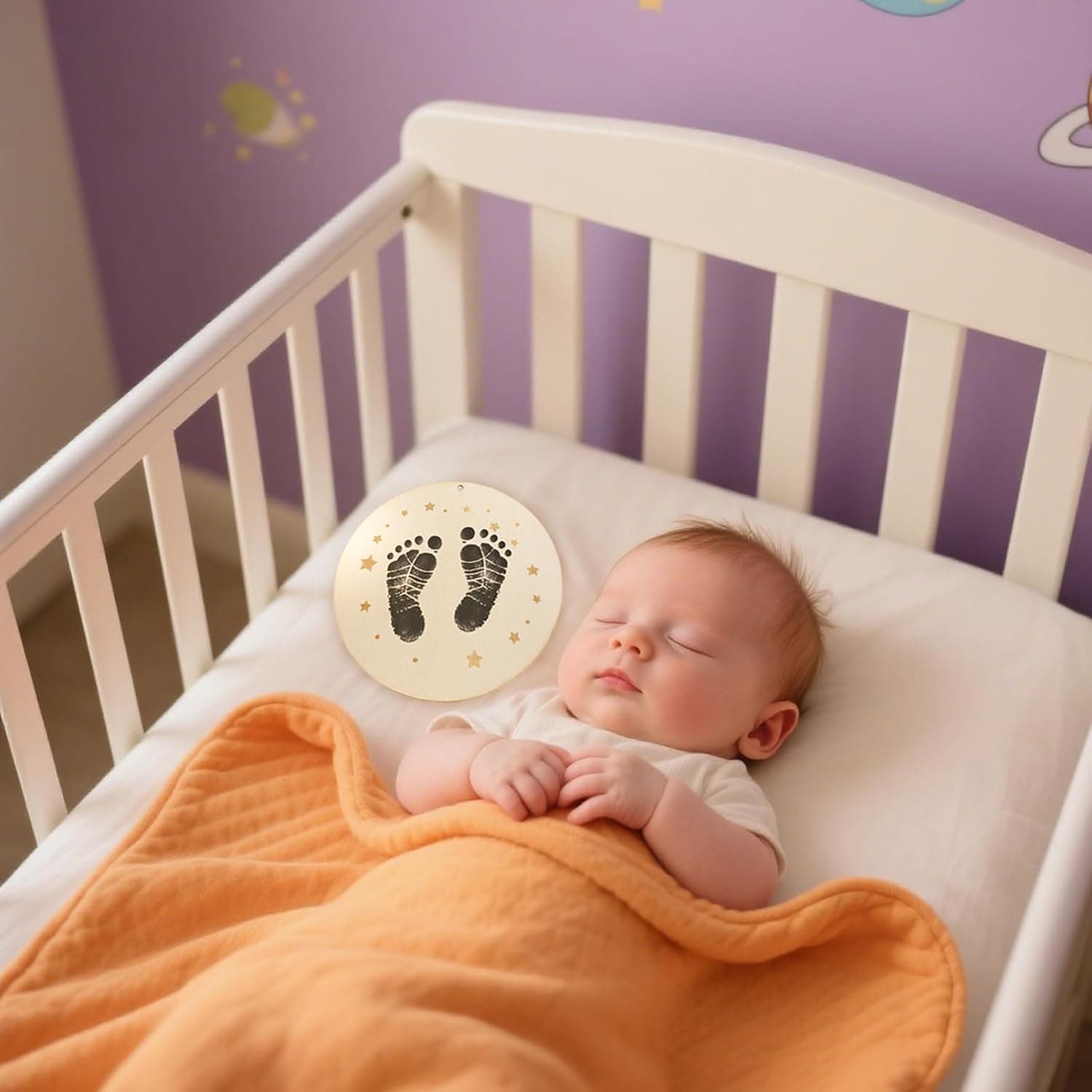 Wooden Hello World Birth Announcement Sign, Newborn Baby Footprint Milestone Photo Prop, Birth Info Name Date Weight Height Wooden Plaque 4