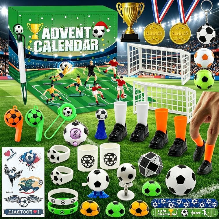 Football World Cup Advent Calendar 2026, 24 Days Countdown Blind Box With Mini Soccer Toys, Players, Trophies, Medals & Whistles, Christmas Surprise Gift Set For Kids & Football Fans 3
