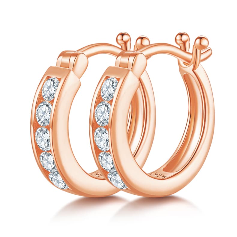 3.3g S925 Sterling Silver 10-Stone Moissanite Hoop Earrings 15.5mm Channel Set Huggie Hoops With GRA, Platinum Plated Jewelry Gift Box Set For Women 3
