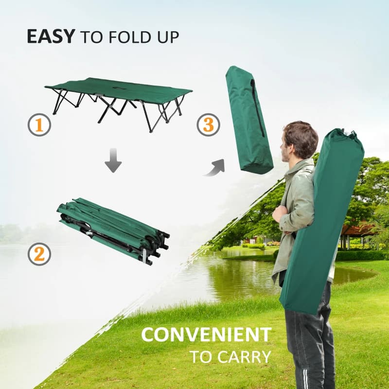 2 Person Folding Camping Cot For Adults, 50 Extra Wide Outdoor Portable Sleeping Cot With Carry Bag, Elevated Camping Bed, Beach Hiking, Green 9