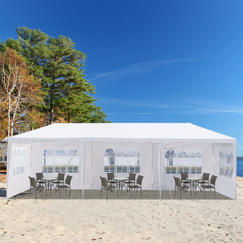 10x30ft White Party Tent With 5 Sidewalls, Outdoor Canopy Gazebo, Iron Frame & PE Cover, Waterproof Sun Shelter For Wedding BBQ Events 5