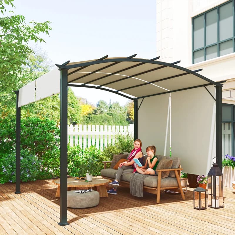 11' X 11' Outdoor Retractable Pergola Canopy For Backyard, Beige 6