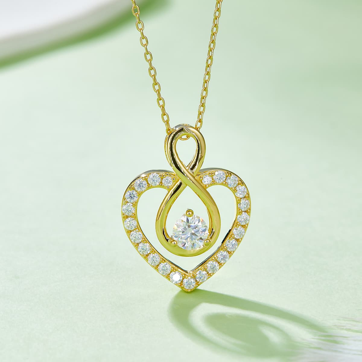 4.6g S925 Sterling Silver 1CT Moissanite Infinity Heart Necklace 45cm 23 Stone Pave Pendant With GRA, Platinum Plated Romantic Gift Box Set For Women 2