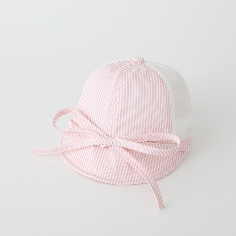 Summer Boys And Girls' Striped Netted Baseball Cap With Drawstring And Bow Design - A Fresh Style For Outdoor Activities And Sun Protection, Baby Hat For Boys And Girls 4
