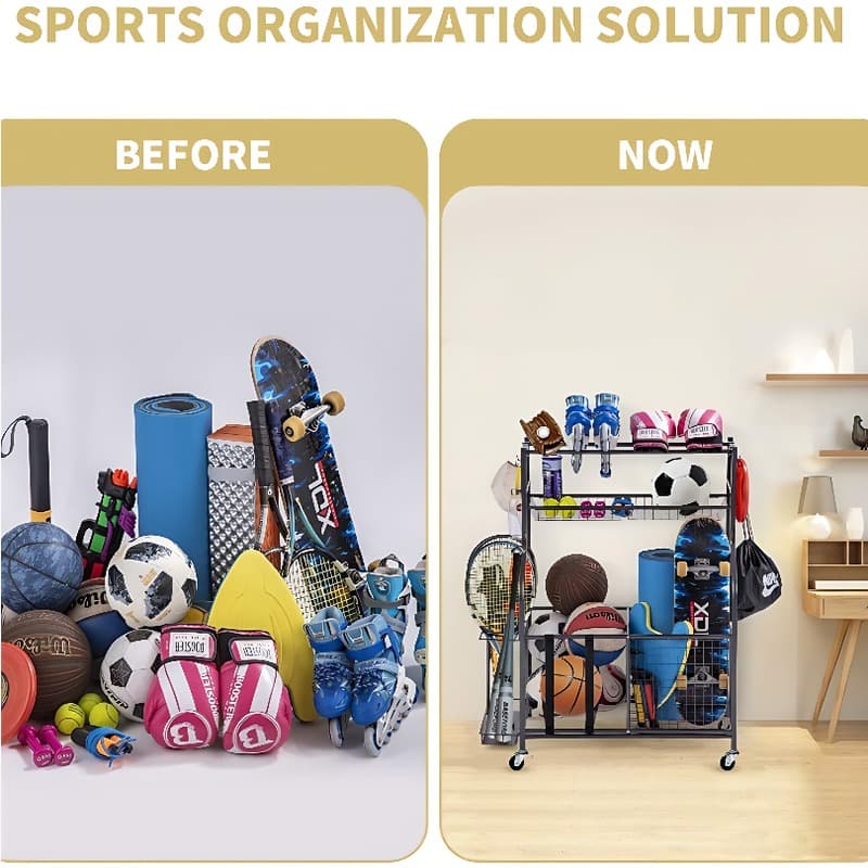 Sports Equipment Storage Rack, Sports Equipment Storage Rack, Multi-layer Compartments, Flexible Combinations, Can Neatly Store Balls, Rackets, And Other Equipment, Frees Up Space, Sturdy And Durable 3