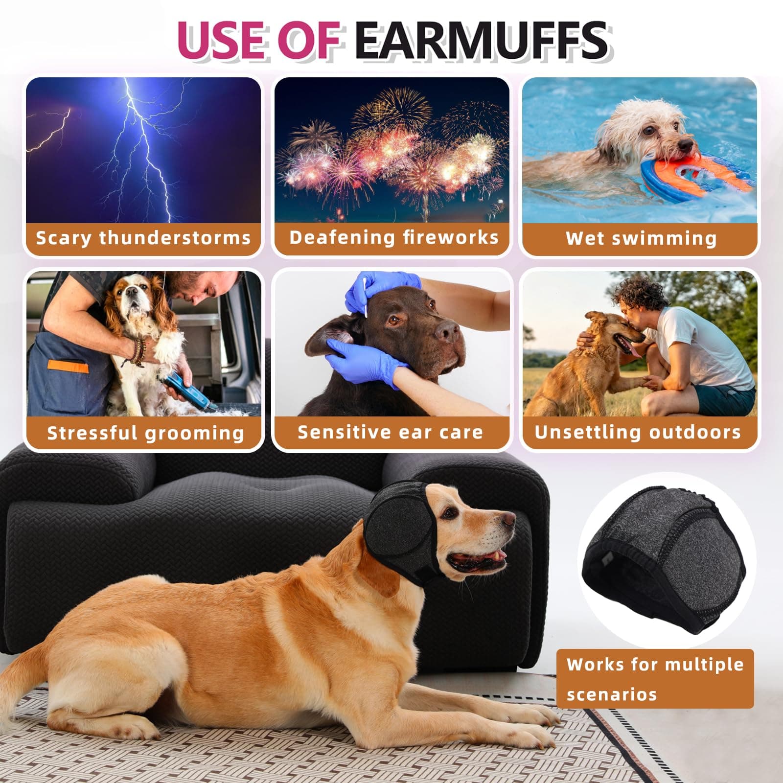 Dog Head Wrap - Quiet Ears For Anxiety, Waterproof Dog Calming Hood, No Shake Ear Cover Snoods For Thunder, Lightning, Fireworks, Vet Visits, Polyester And SBR Diving Fabric 5