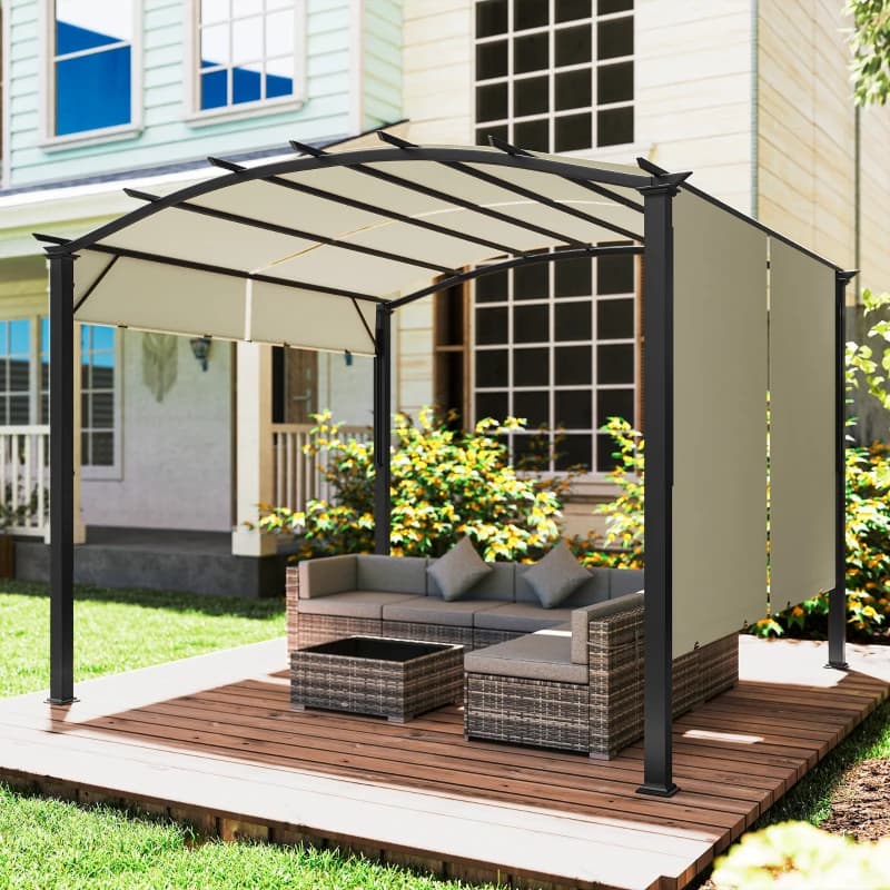 11' X 11' Outdoor Retractable Pergola Canopy For Backyard, Beige 9