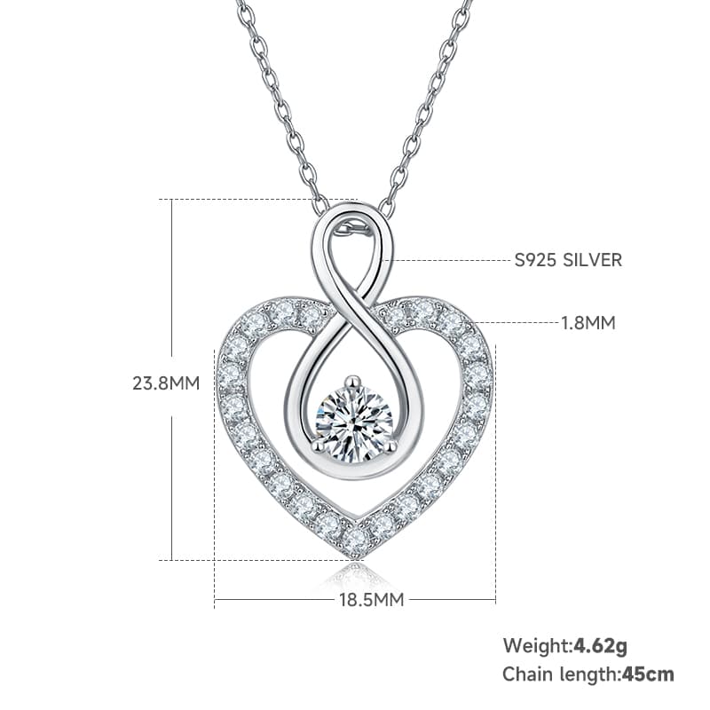 4.6g S925 Sterling Silver 1CT Moissanite Infinity Heart Necklace 45cm 23 Stone Pave Pendant With GRA, Platinum Plated Romantic Gift Box Set For Women 3