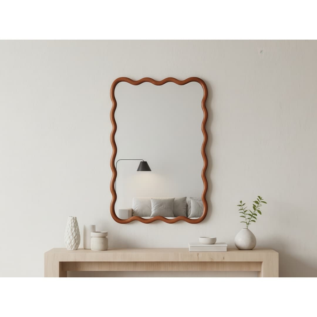 Yellowish Brown 20x30 Wavy Rectangle Solid Wood Frame Decorative Mirror,For Bedroom, Bathroom, Living Room, Entryway 10