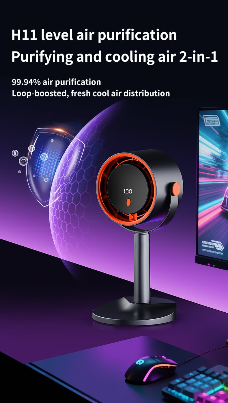 Forest Style Desktop Fan, USB Rechargeable Quiet Portable Fan With Activated Carbon Air Purification, 3-in-1 Stand Clip Hook Design, Energy Saving Circulating Fan For Home, Office, Bedroom Travel 14