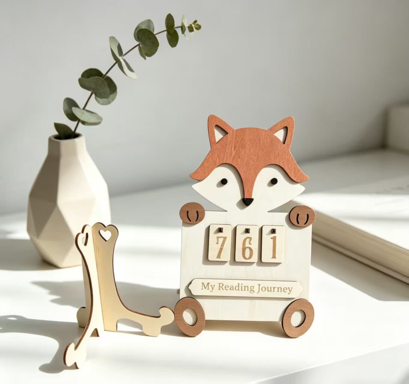 Wooden Animal Reading Tracker Calendar Bear Fox Lion Kids Reading Journey Counting Sign Nursery Decor 6