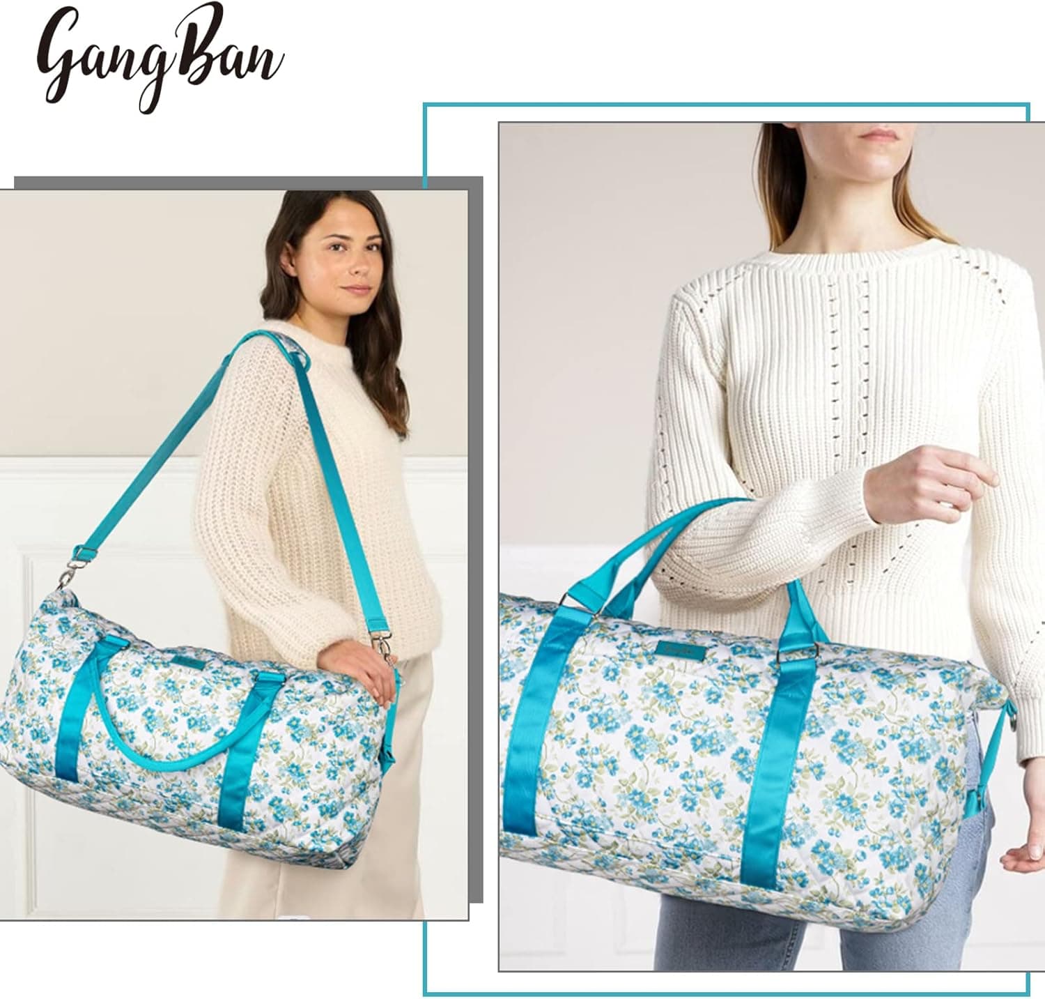 Women's Travel Bag With Toiletry Pouch Carry-on Overnight & Weekend Bag For Travel, Yoga, And Gym White Floral Design 5