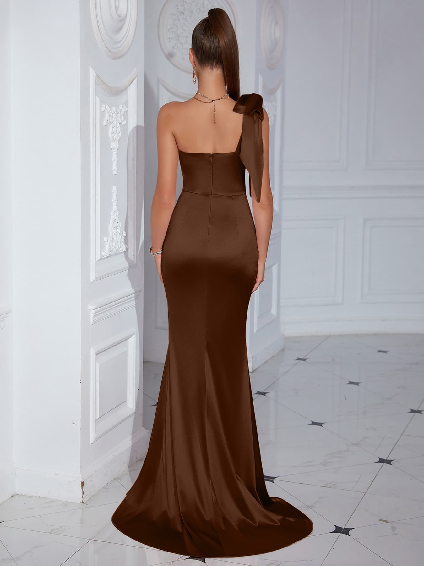 New Cross-border Products From Europe And America - Amazon's Foreign Trade Fashion Short-sleeved Strapless Slit Floor-length Dress, A Sexy Evening Gown In Solid Color, Full-length Dress 5