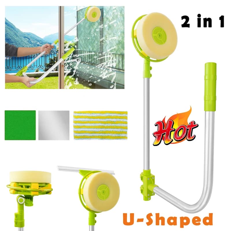 Telescopic Window Cleaning Tool High Rise Window Cleaner U Shape Smart Angle Adjust Wash Bar Cleaner With Squeegee 4