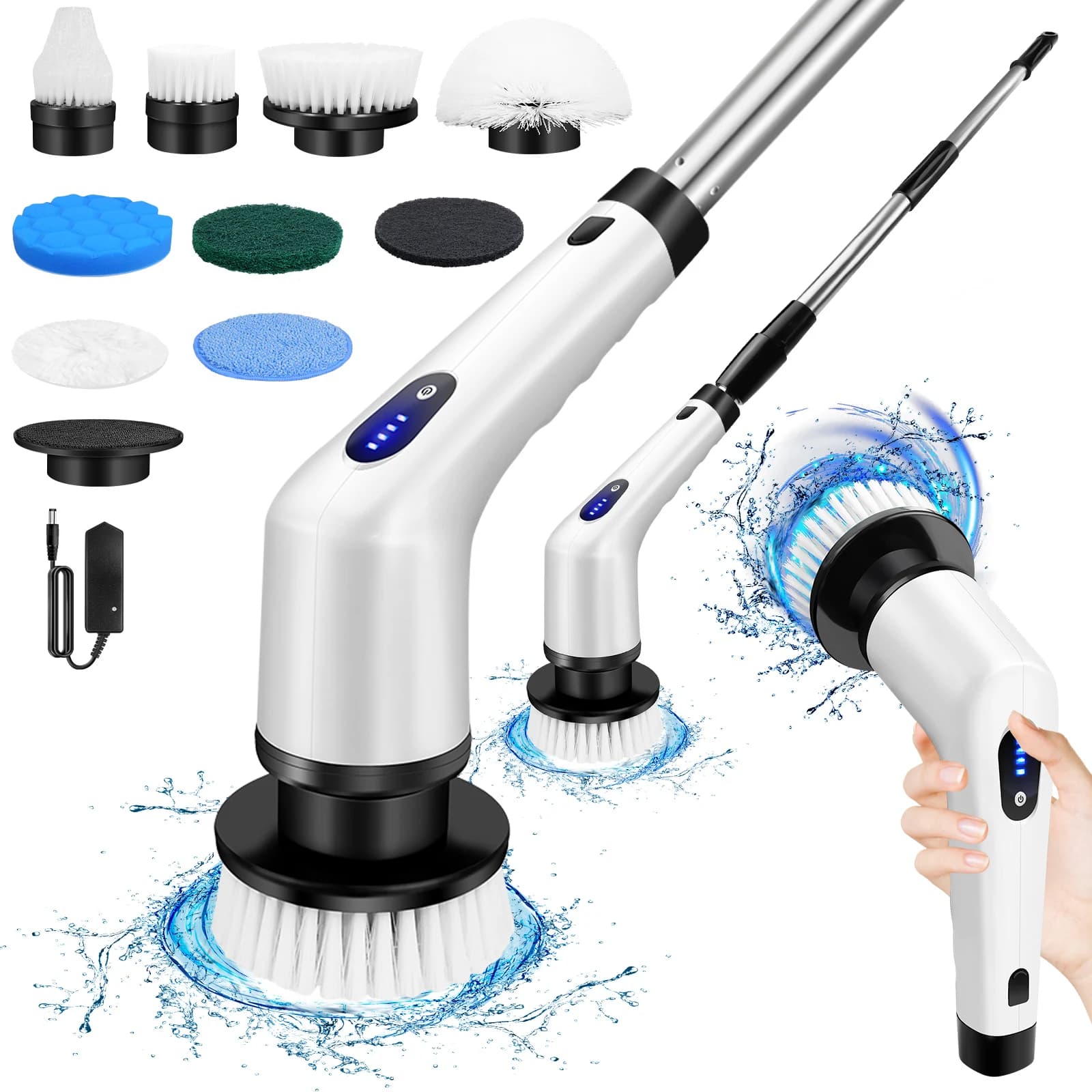 Electric Spin Scrubber,IPX7 Waterproof Bathroom Cleaning Brush With 2 Speed,9 Replaceable Brush Heads For Tub Shower Tile Floor 8