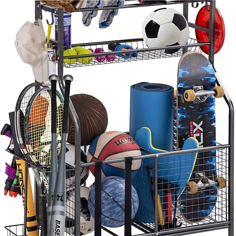Sports Equipment Storage Rack, Sports Equipment Storage Rack, Multi-layer Compartments, Flexible Combinations, Can Neatly Store Balls, Rackets, And Other Equipment, Frees Up Space, Sturdy And Durable 5