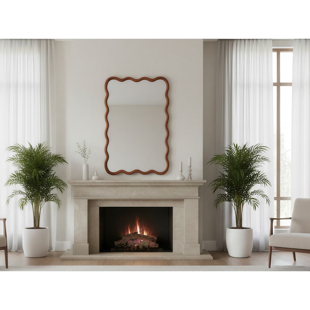 Yellowish Brown 20x30 Wavy Rectangle Solid Wood Frame Decorative Mirror,For Bedroom, Bathroom, Living Room, Entryway 5