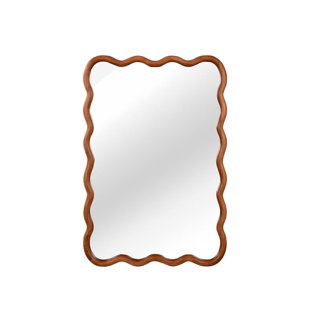 Yellowish Brown 20x30 Wavy Rectangle Solid Wood Frame Decorative Mirror,For Bedroom, Bathroom, Living Room, Entryway 2