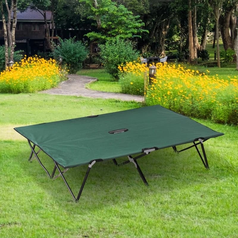2 Person Folding Camping Cot For Adults, 50 Extra Wide Outdoor Portable Sleeping Cot With Carry Bag, Elevated Camping Bed, Beach Hiking, Green 3
