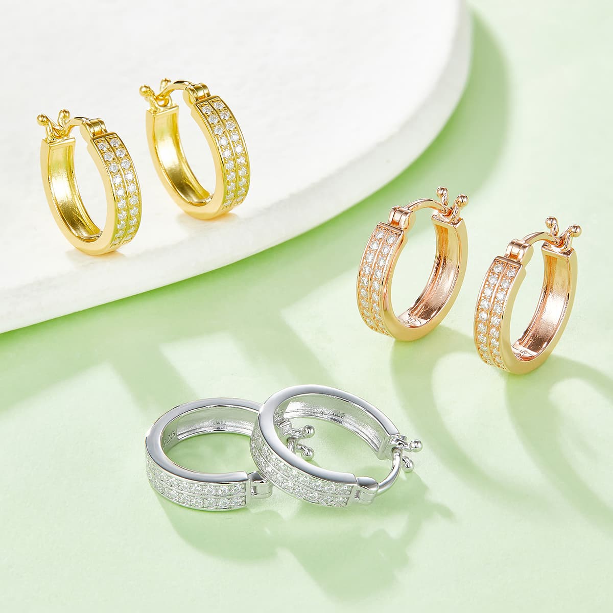 3.3g S925 Sterling Silver Double Row Moissanite Hoop Earrings 16mm Platinum Plated Hinged Hoops With GRA Certificate, Jewelry Gift Box Set For Women 5