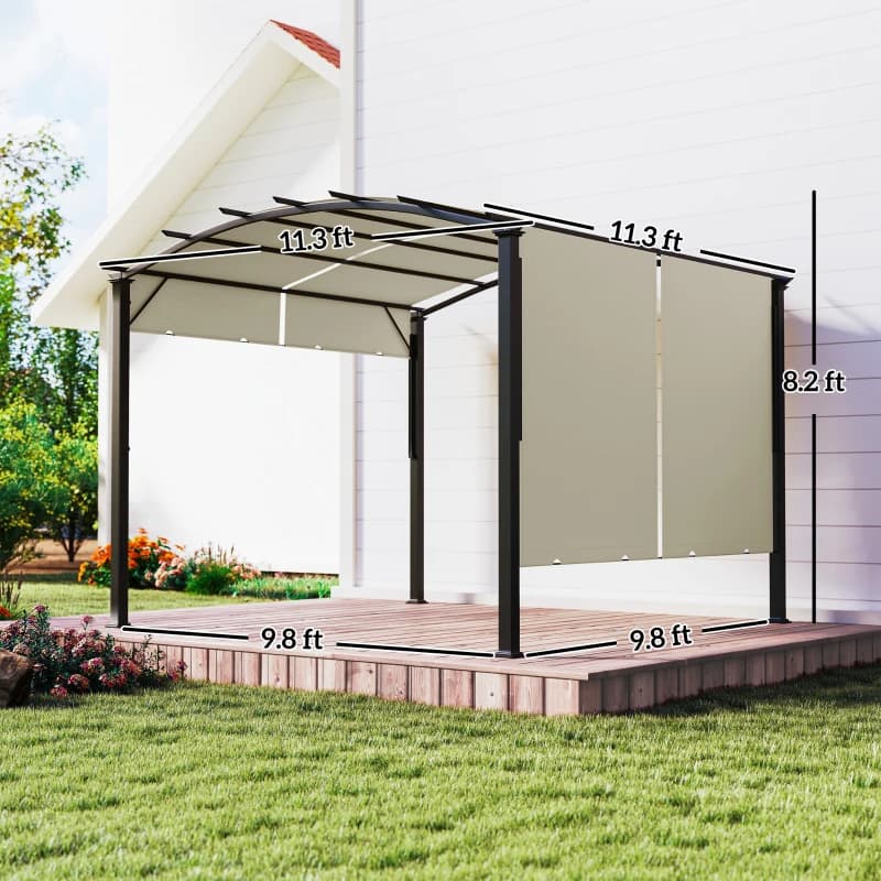 11' X 11' Outdoor Retractable Pergola Canopy For Backyard, Beige 3