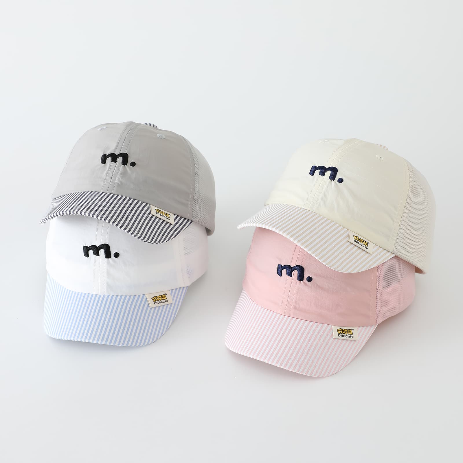 Summer Boys And Girls' Mesh Baseball Cap With Simple Letter Embroidery And Striped Brim, Perfect For Outdoor Outings And Versatile For Various Occasions. 2