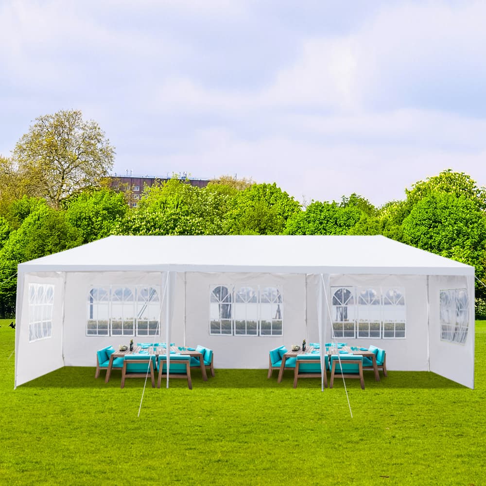 10x30ft White Party Tent With 5 Sidewalls, Outdoor Canopy Gazebo, Iron Frame & PE Cover, Waterproof Sun Shelter For Wedding BBQ Events 8