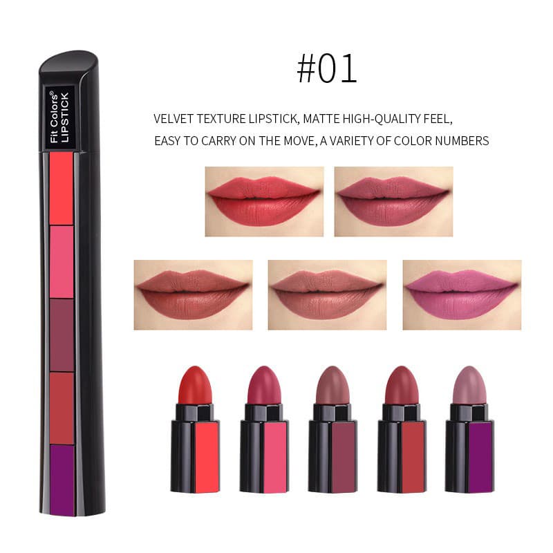 10-Color Matte Velvet Lipstick Set, 5-in-1 Long Lasting Non-Drying Lipstick Kit, Portable Multi-Color Lip Stick For Daily & Party Makeup 7