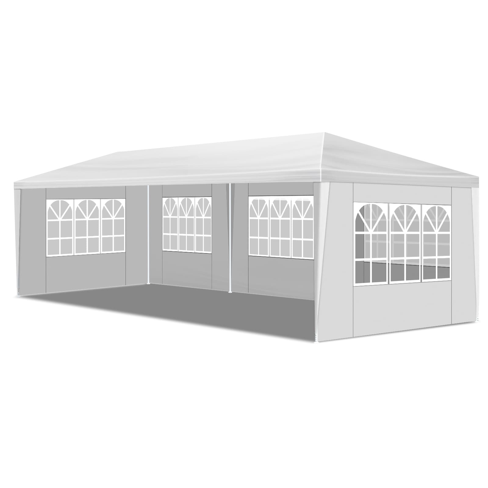 10x30ft White Party Tent With 5 Sidewalls, Outdoor Canopy Gazebo, Iron Frame & PE Cover, Waterproof Sun Shelter For Wedding BBQ Events 6