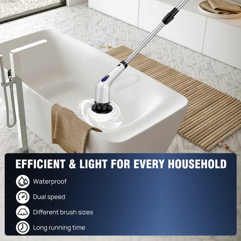 Electric Spin Scrubber,IPX7 Waterproof Bathroom Cleaning Brush With 2 Speed,9 Replaceable Brush Heads For Tub Shower Tile Floor 2