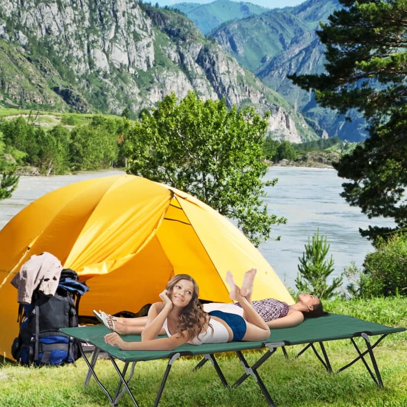 2 Person Folding Camping Cot For Adults, 50 Extra Wide Outdoor Portable Sleeping Cot With Carry Bag, Elevated Camping Bed, Beach Hiking, Green 11