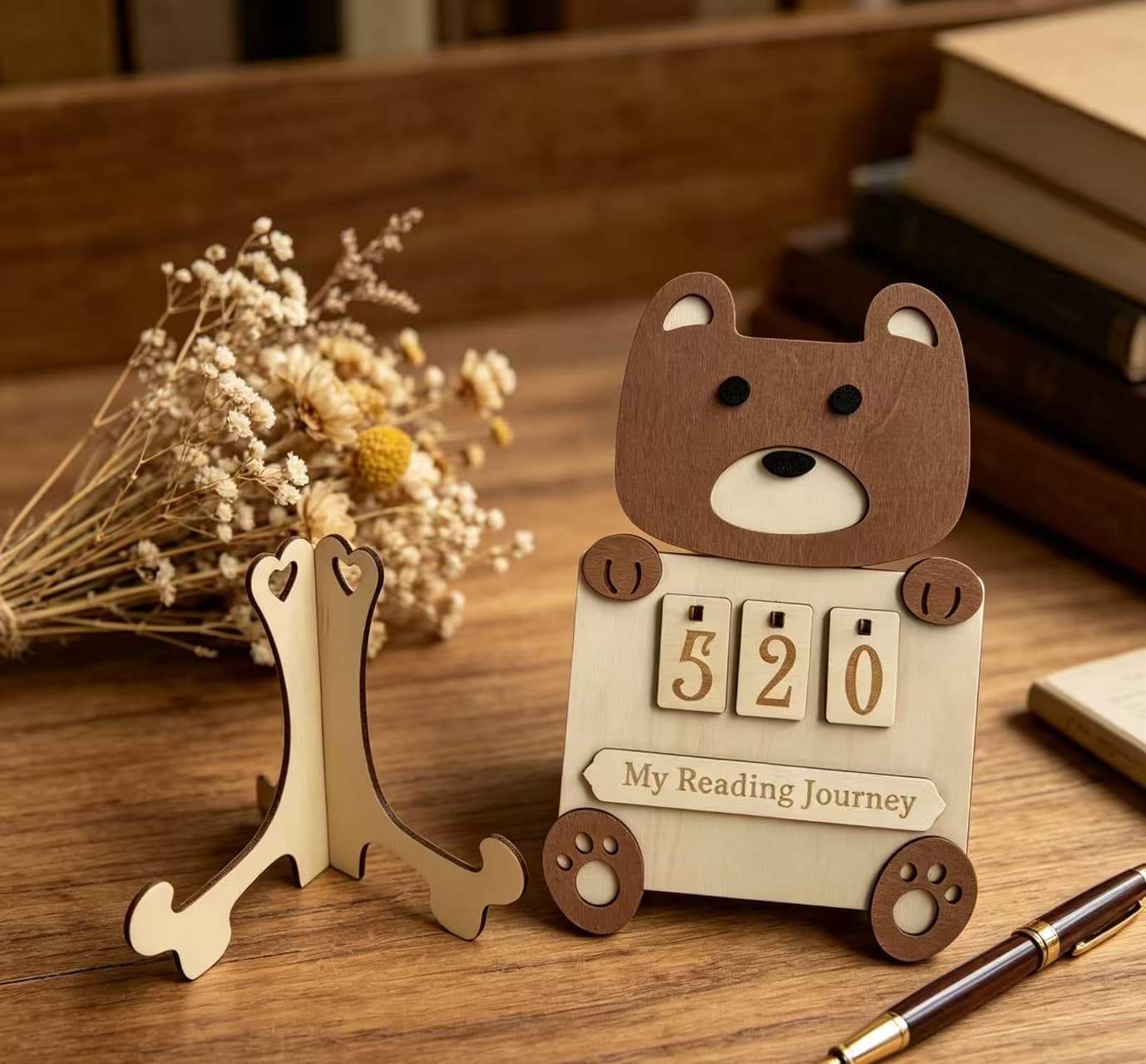 Wooden Animal Reading Tracker Calendar Bear Fox Lion Kids Reading Journey Counting Sign Nursery Decor 7