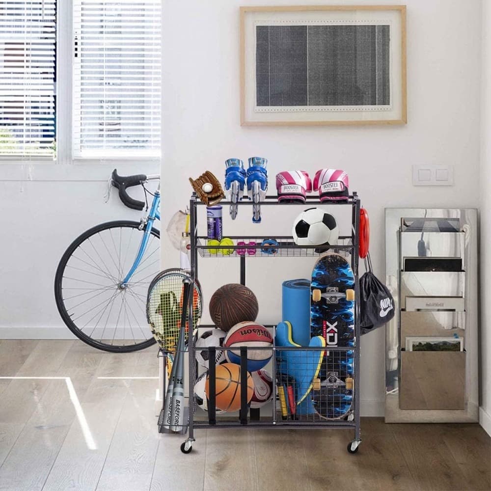 Sports Equipment Storage Rack, Sports Equipment Storage Rack, Multi-layer Compartments, Flexible Combinations, Can Neatly Store Balls, Rackets, And Other Equipment, Frees Up Space, Sturdy And Durable 2