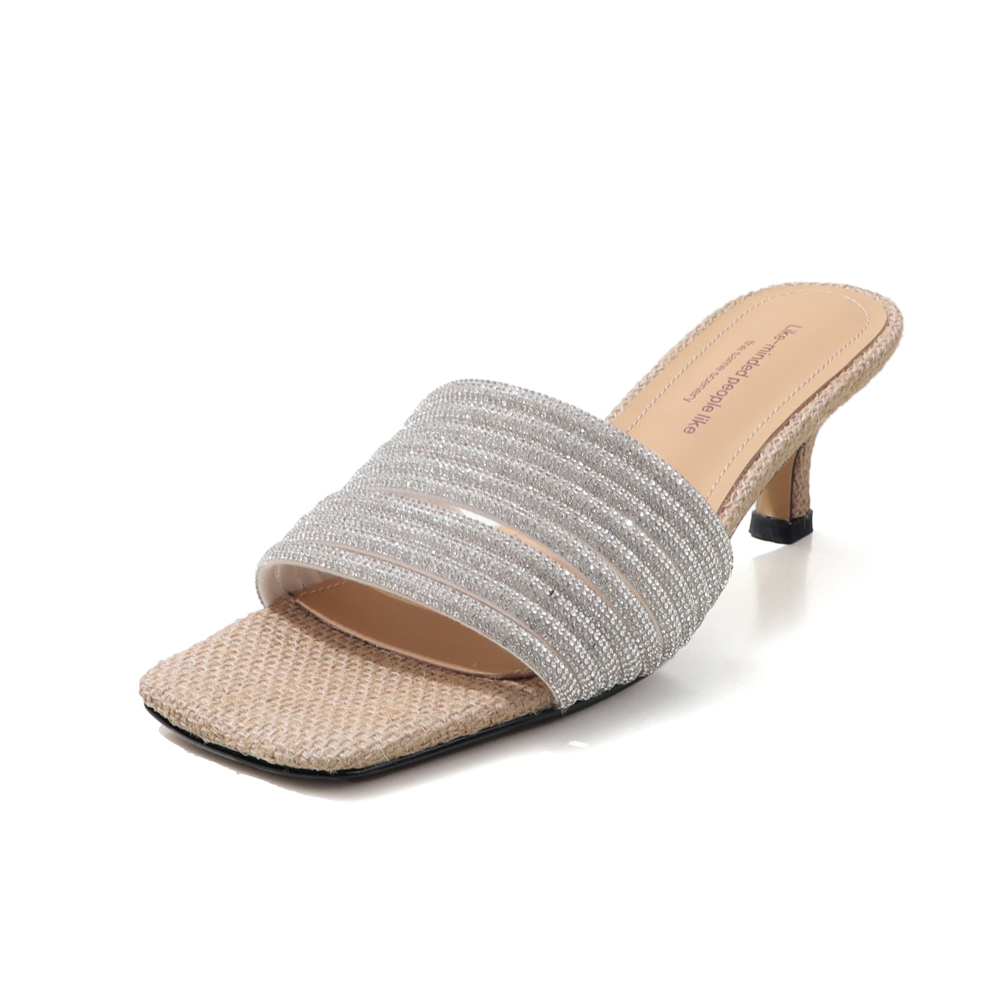 Luxury Handcrafted Rhinestone-Embellished Mule Sandals, Women's Square Toe Kitten Heel Slides With Premium Pigskin Lining 6