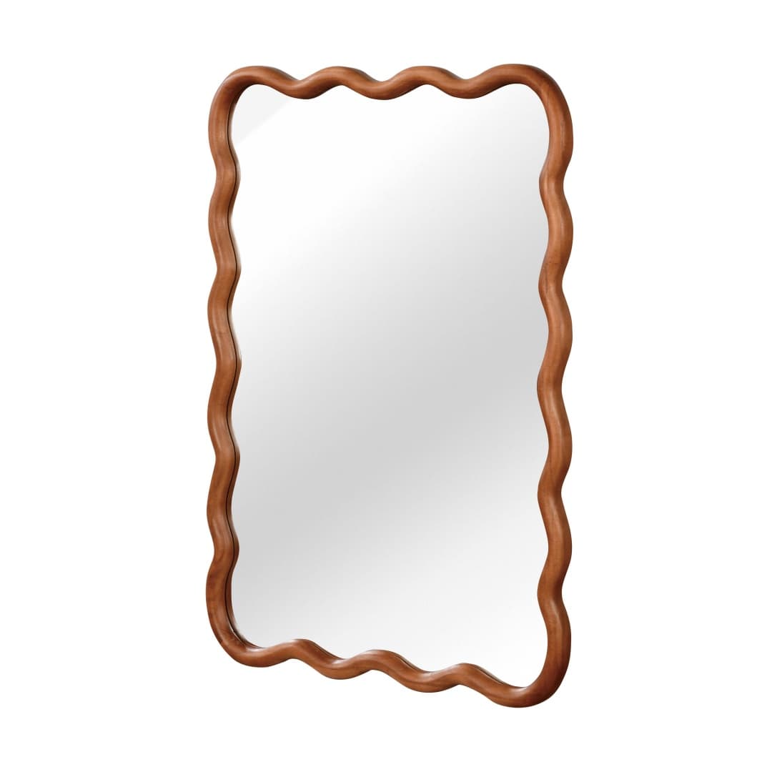 Yellowish Brown 20x30 Wavy Rectangle Solid Wood Frame Decorative Mirror,For Bedroom, Bathroom, Living Room, Entryway 7
