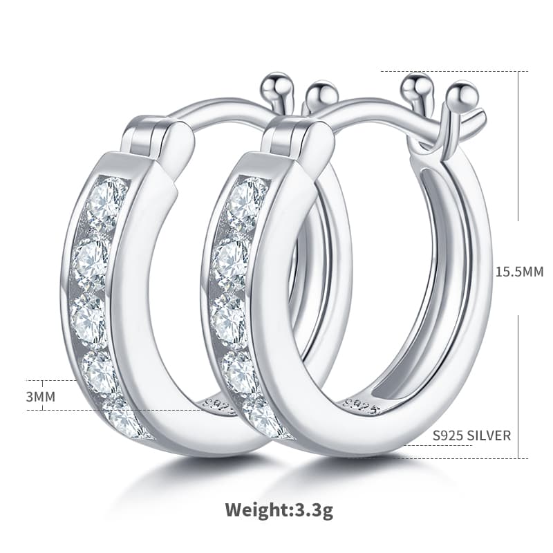3.3g S925 Sterling Silver 10-Stone Moissanite Hoop Earrings 15.5mm Channel Set Huggie Hoops With GRA, Platinum Plated Jewelry Gift Box Set For Women 5