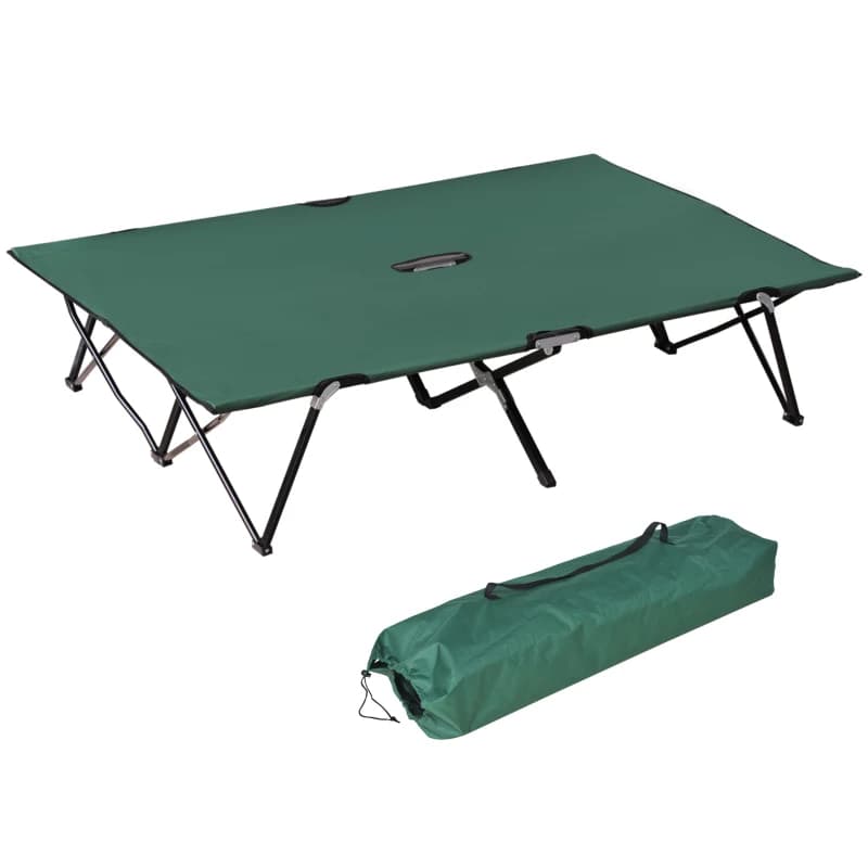 2 Person Folding Camping Cot For Adults, 50 Extra Wide Outdoor Portable Sleeping Cot With Carry Bag, Elevated Camping Bed, Beach Hiking, Green 5