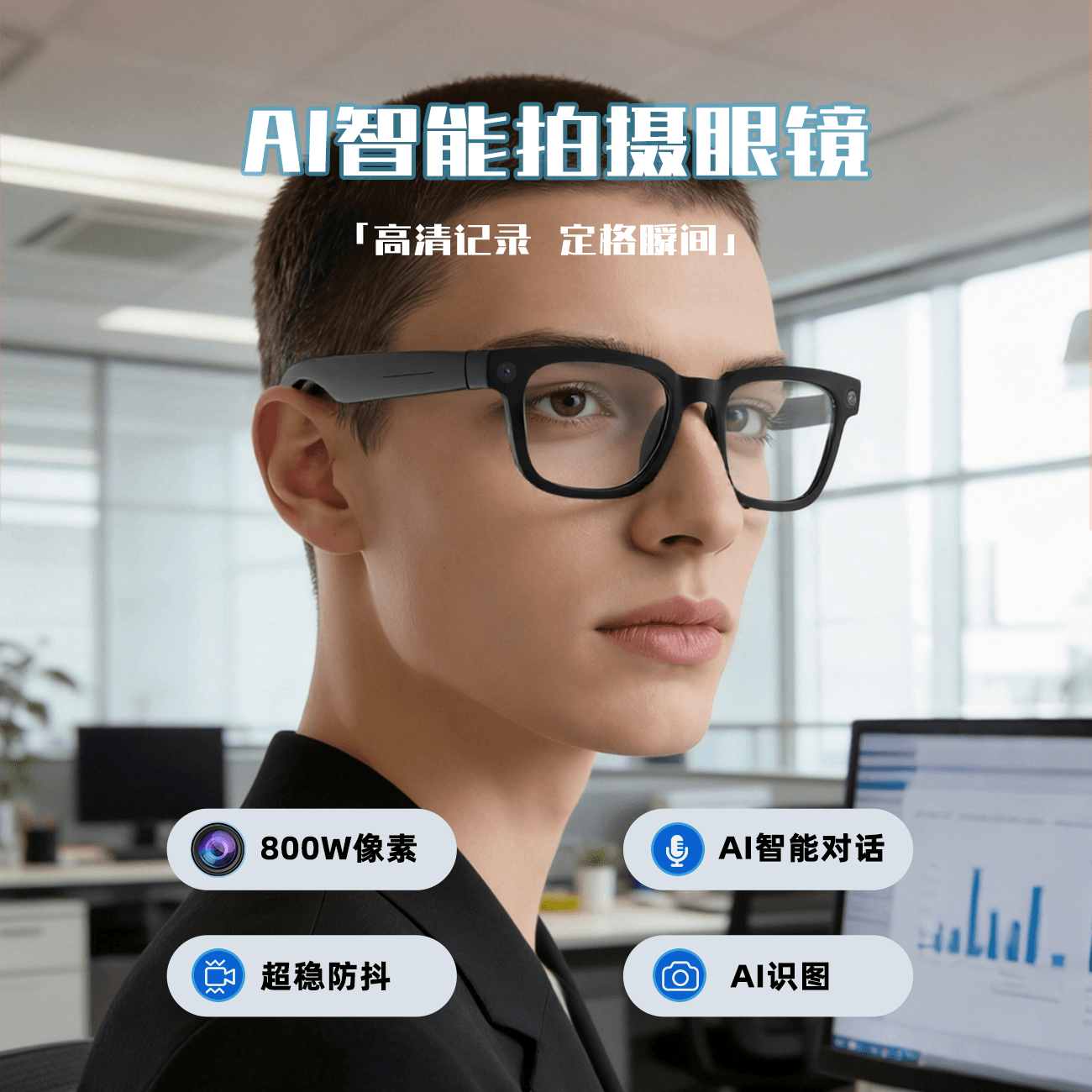 8MP Camera Smart Eyewear, AI Translation Bluetooth Glasses, Music & Audio Recording Sunglasses 3