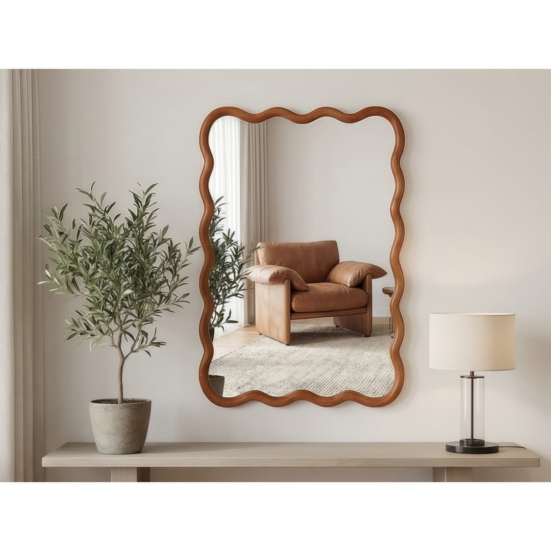 Yellowish Brown 20x30 Wavy Rectangle Solid Wood Frame Decorative Mirror,For Bedroom, Bathroom, Living Room, Entryway 11