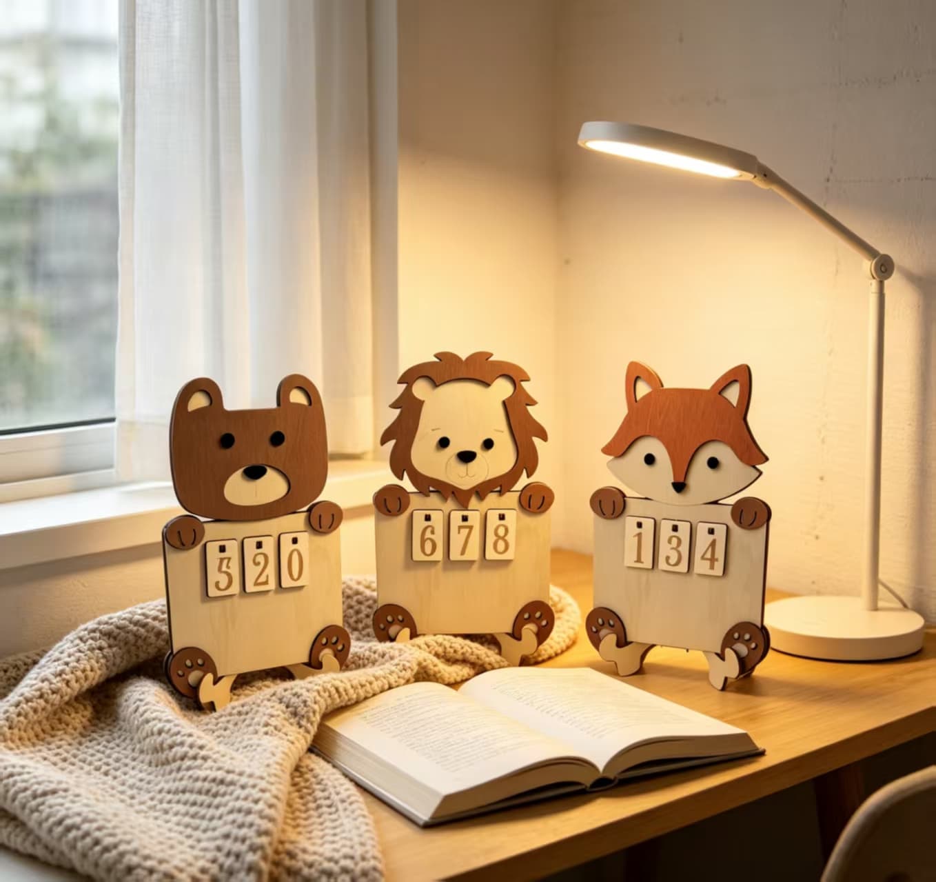 Wooden Animal Reading Tracker Calendar Bear Fox Lion Kids Reading Journey Counting Sign Nursery Decor 3